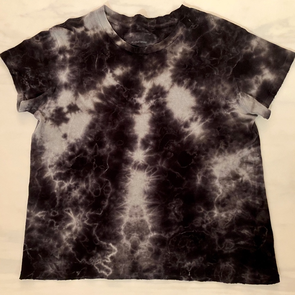 Nili Lotan Distressed Black Tie Dye Knit Cotton Tee S M L